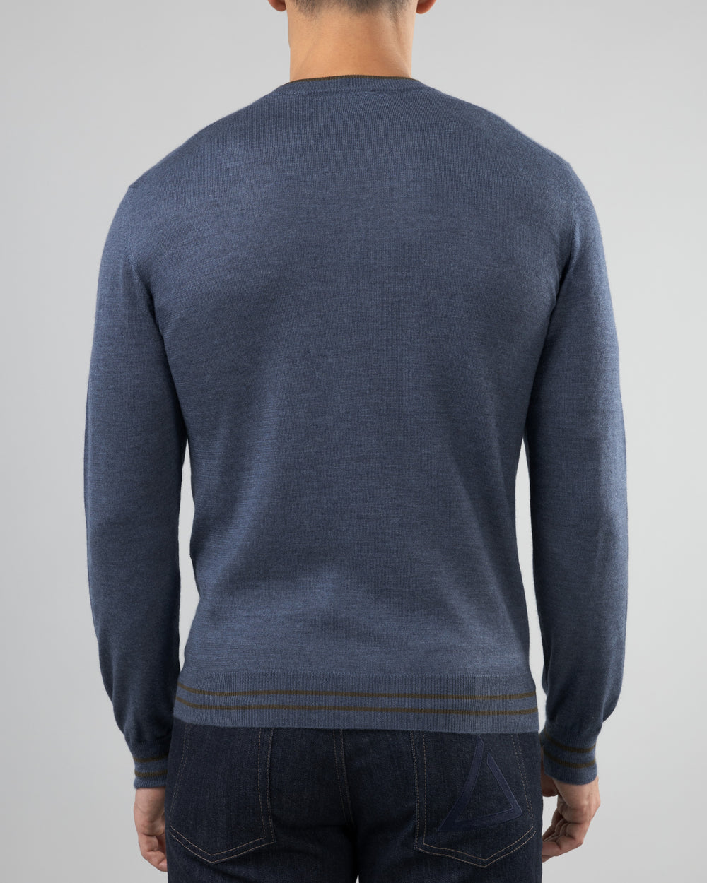 Firn Intarsia Sweater in Cashmere and Silk, Dusty Blue