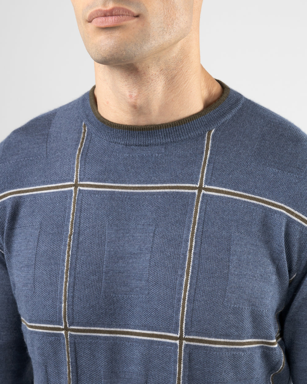 Firn Intarsia Sweater in Cashmere and Silk, Dusty Blue