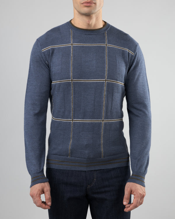 Firn Intarsia Sweater in Cashmere and Silk, Dusty Blue