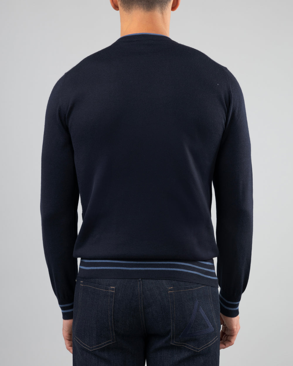 Firn Intarsia Sweater in Cashmere and Silk, Medium Blue