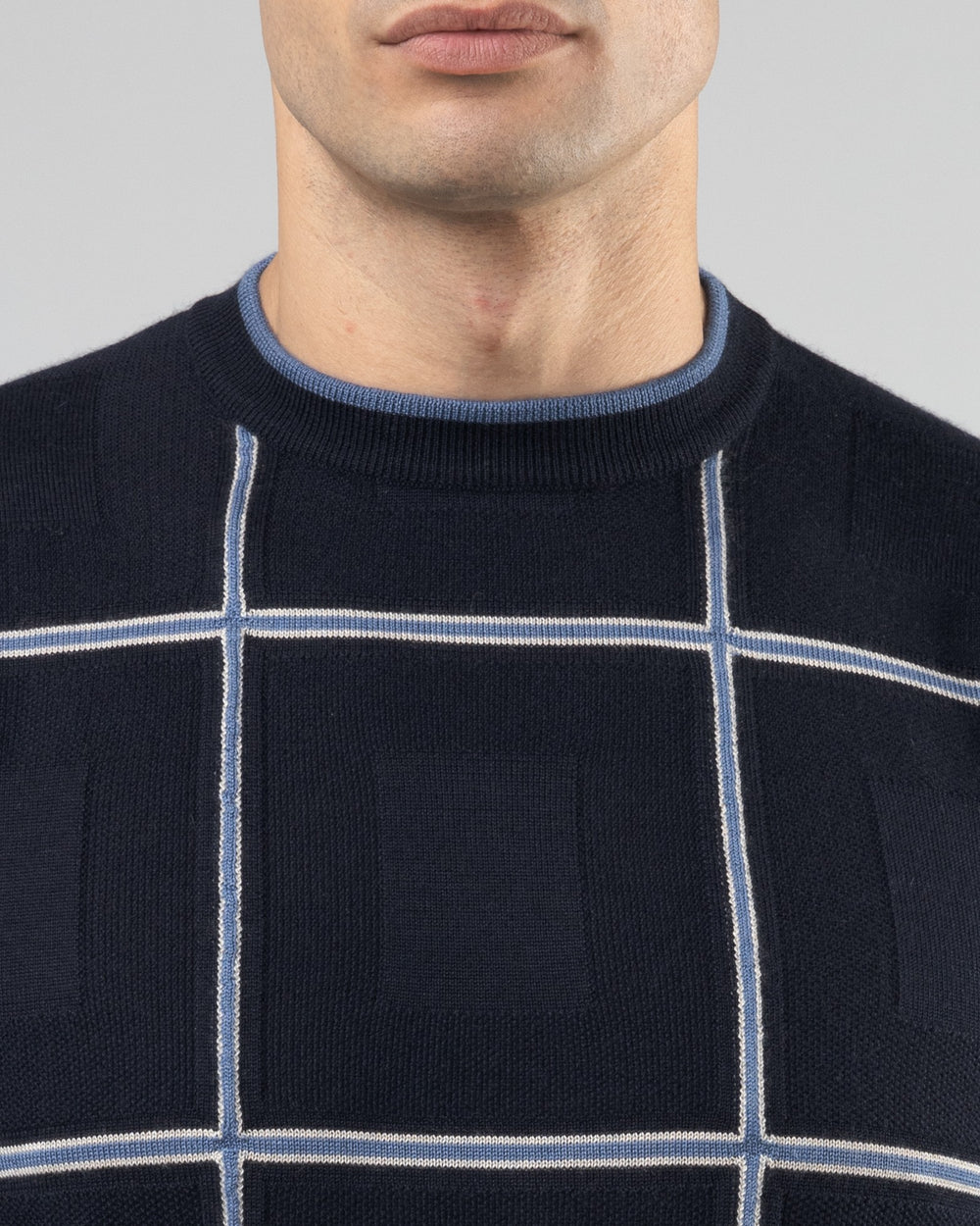 Firn Intarsia Sweater in Cashmere and Silk, Medium Blue