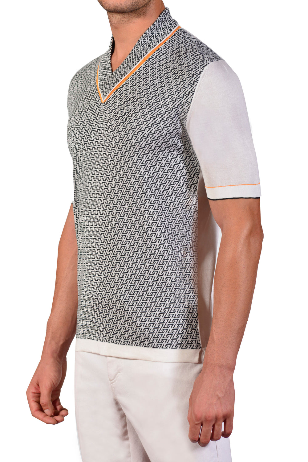 Desert Lily Silk Jacquard V-neck Polo Shirt