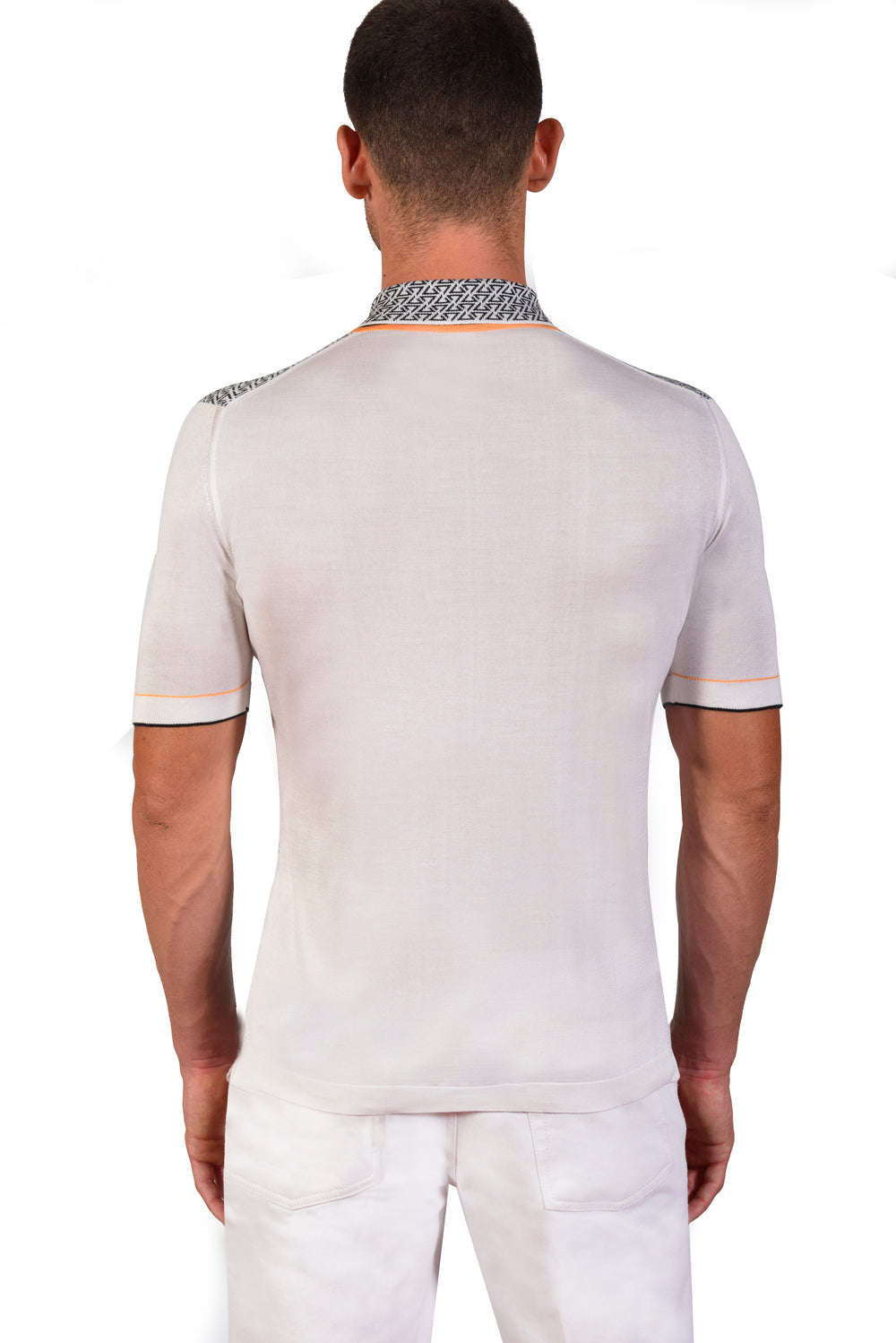 Desert Lily Silk Jacquard V-neck Polo Shirt