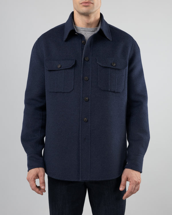 Moulin Wool and Cashmere Outerwear Jacket, Dark Blue/Grey