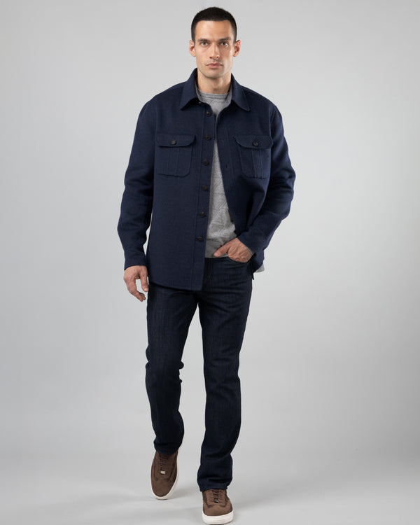 Moulin Wool and Cashmere Outerwear Jacket, Dark Blue/Grey