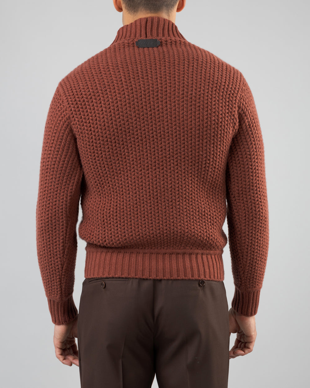 Taiga Shawl Collar V-neck Pullover in Cashmere, Terracotta