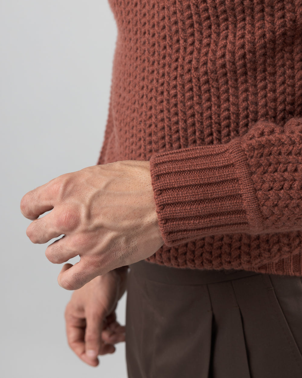 Taiga Shawl Collar V-neck Pullover in Cashmere, Terracotta