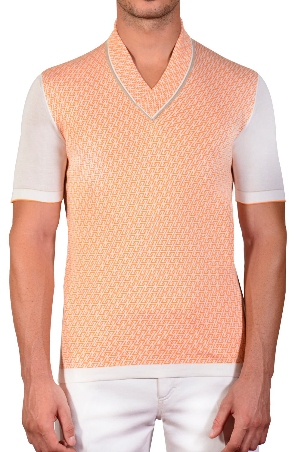 Desert Lily Silk Jacquard V-neck Polo Shirt