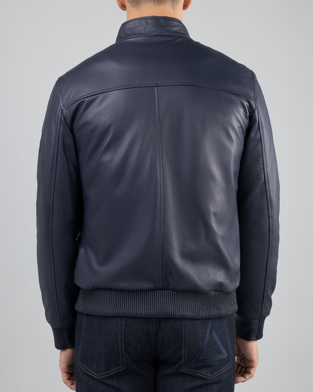 Zurich Deerskin Leather Biker Jacket, Dark Blue