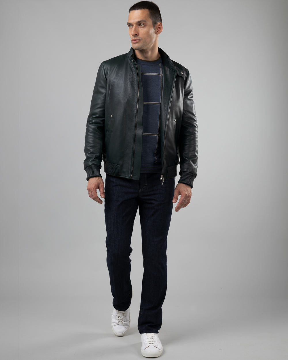 Zurich Deerskin Leather Biker Jacket, Emerald