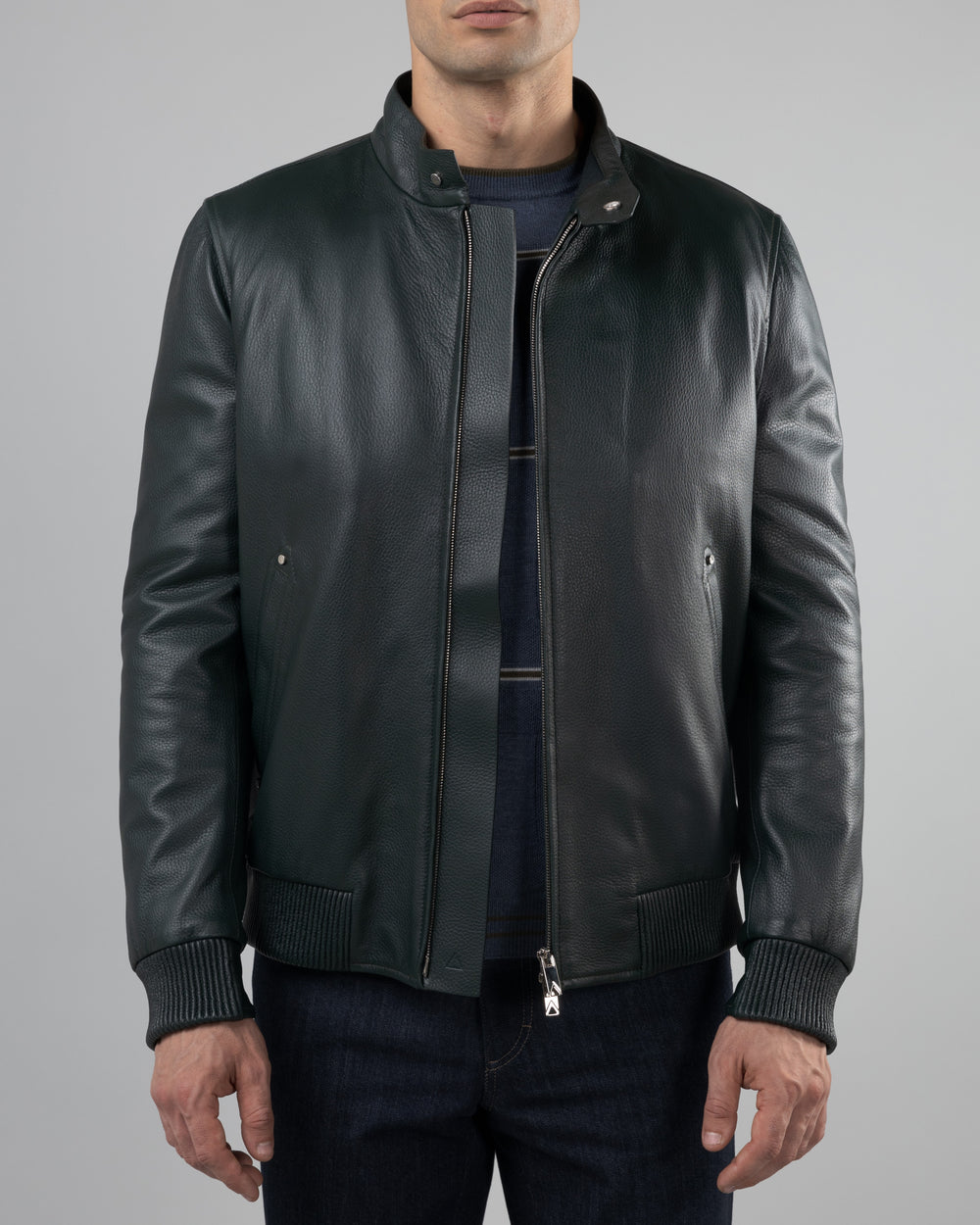 Zurich Deerskin Leather Biker Jacket, Emerald