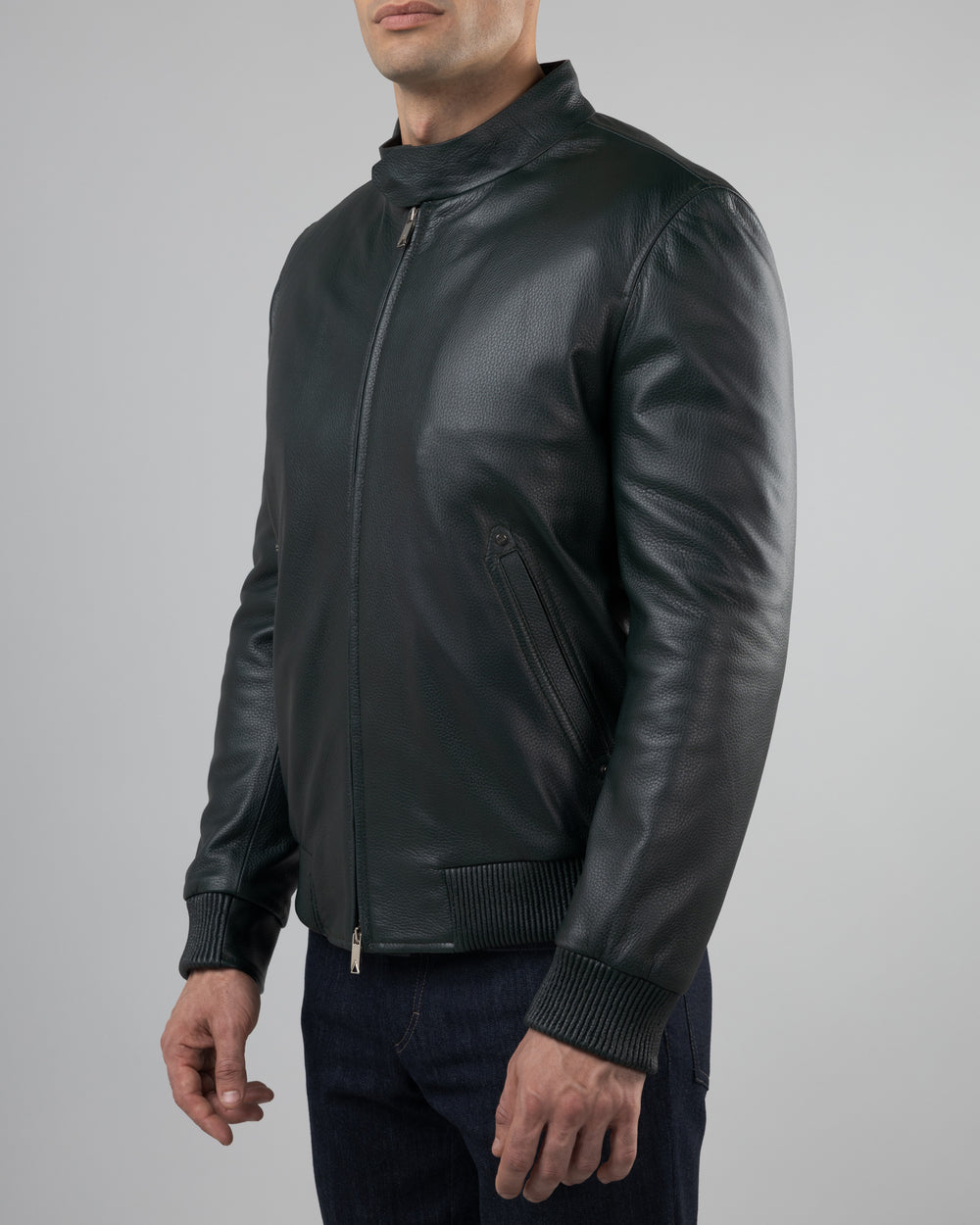 Zurich Deerskin Leather Biker Jacket, Emerald
