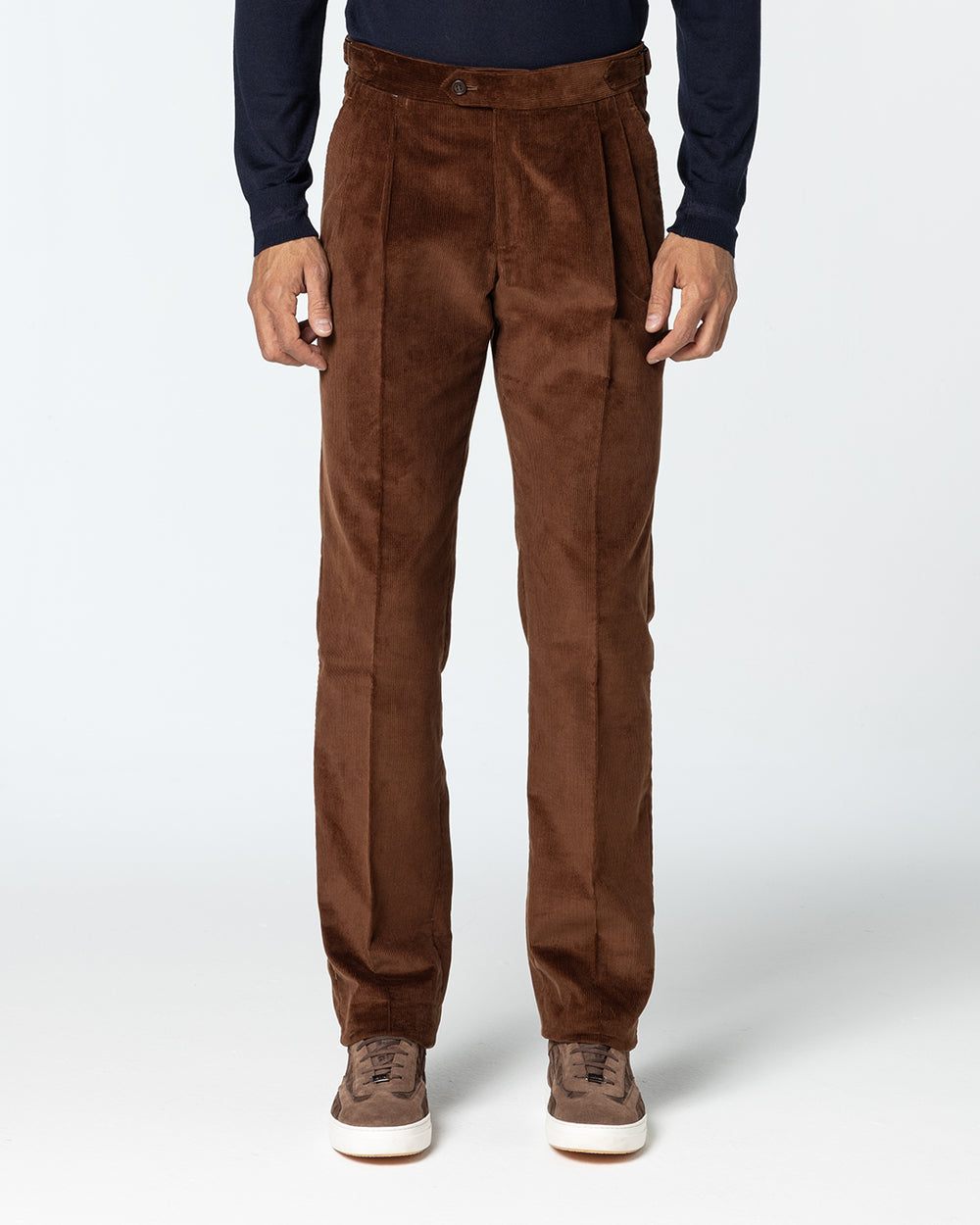 Affectus Double Pleated Corduroy Trousers, Chestnut Brown