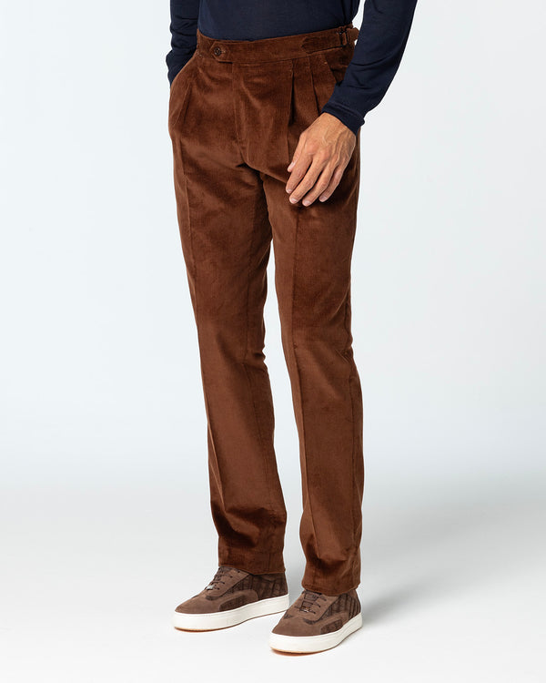 Affectus Double Pleated Corduroy Trousers, Chestnut Brown