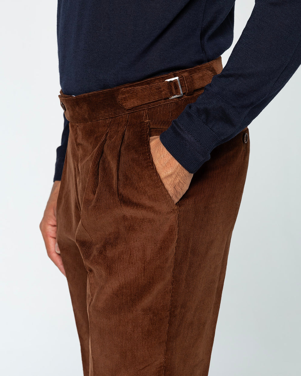 Affectus Double Pleated Corduroy Trousers, Chestnut Brown