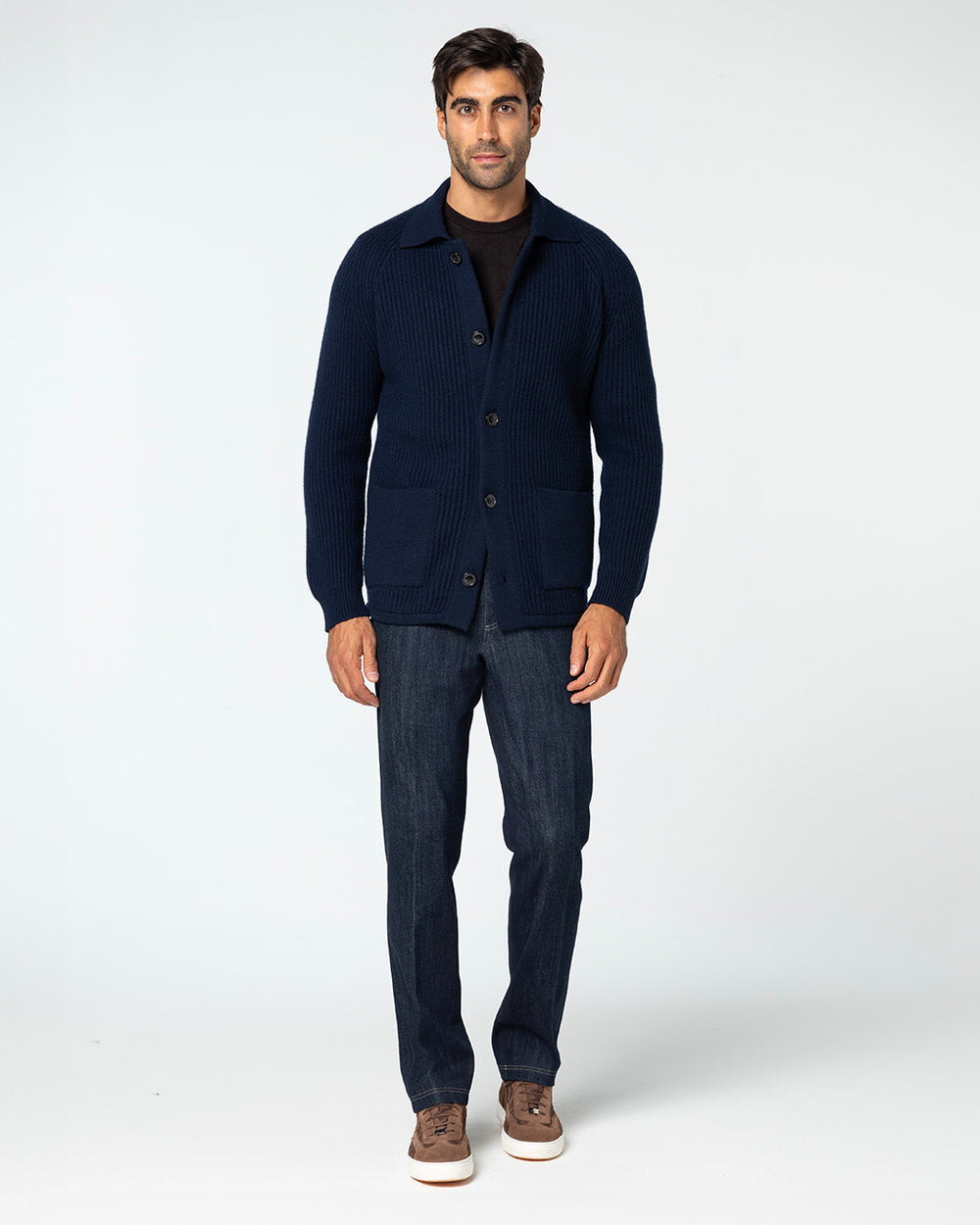 Dilectio Knitted Jacket with Mink Lining, Midnight Blue