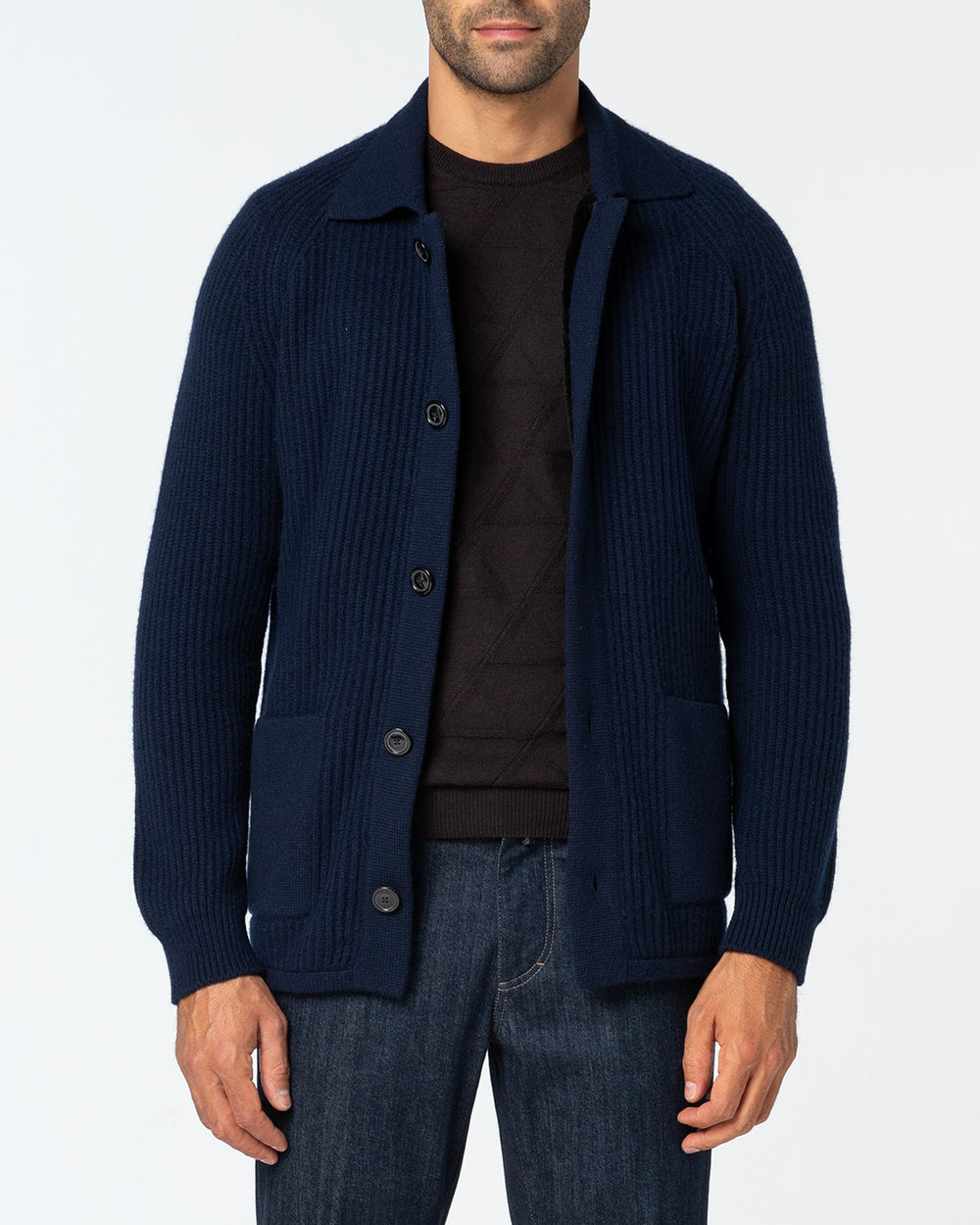 Dilectio Knitted Jacket with Mink Lining, Midnight Blue