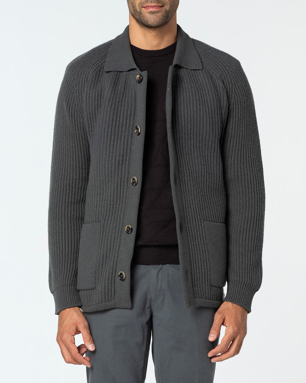 Dilectio Knitted Jacket with Mink Lining, Slate Grey