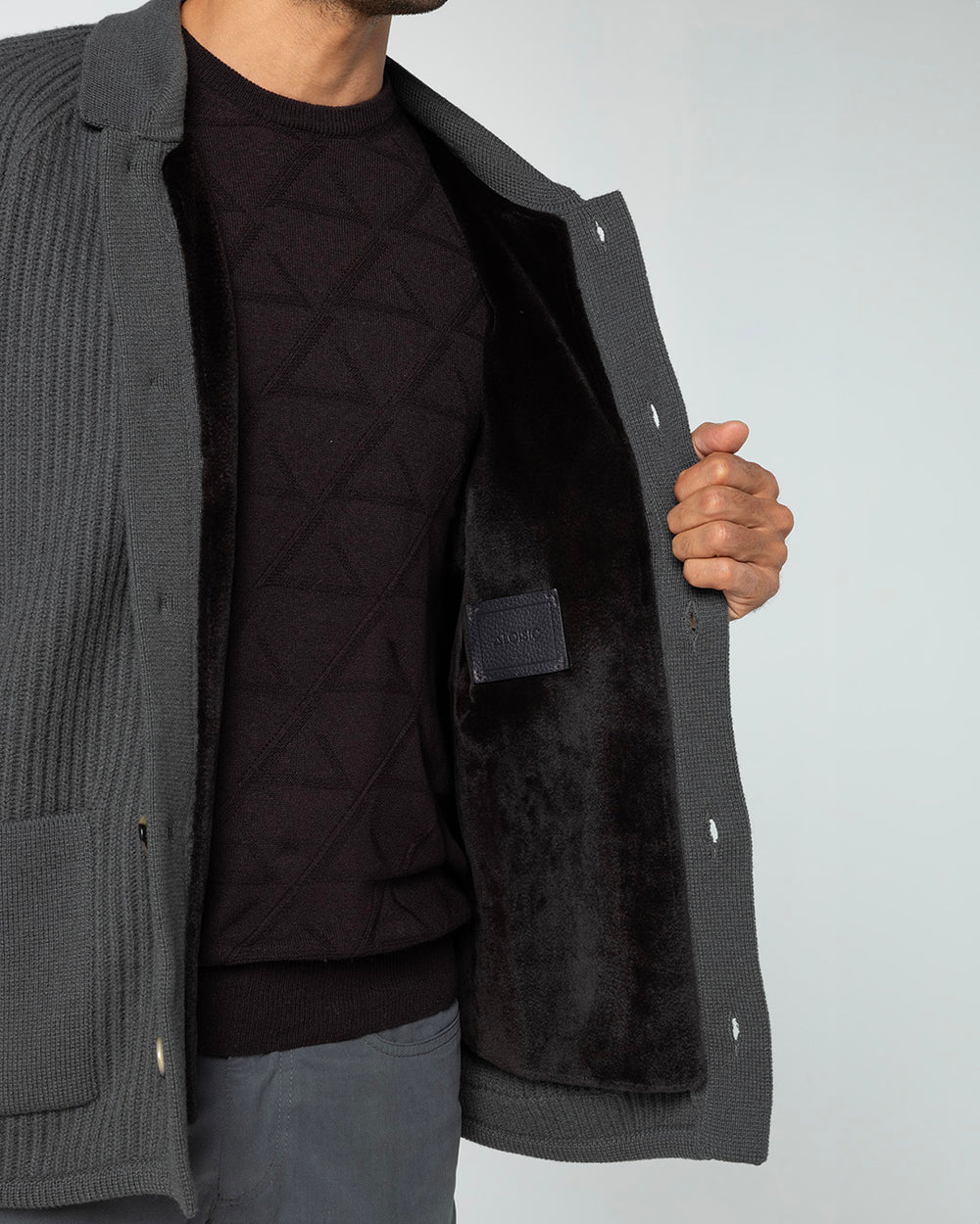 Dilectio Knitted Jacket with Mink Lining, Slate Grey