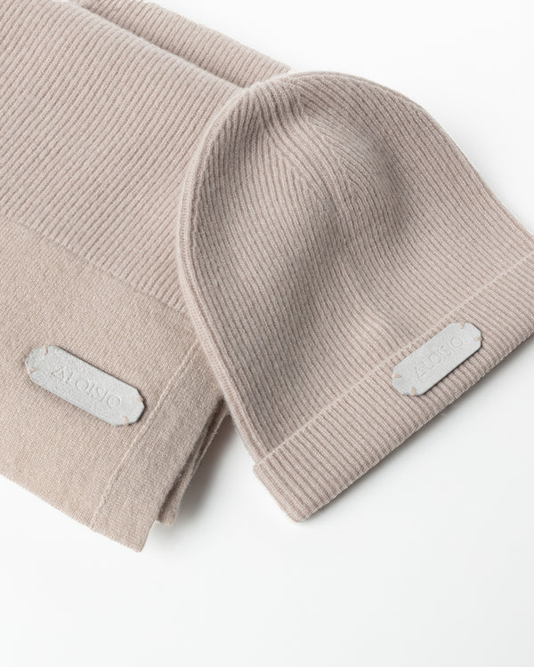 Felicitas Cashmere Ribbed Beanie Hat, Sand