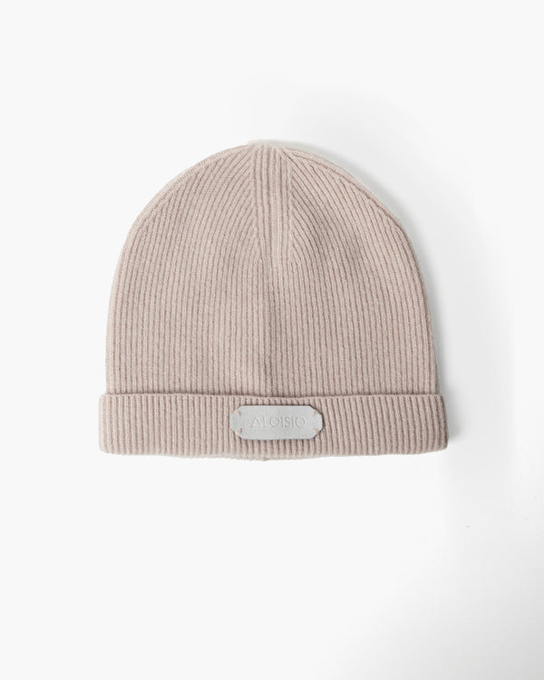 Felicitas Cashmere Ribbed Beanie Hat, Sand