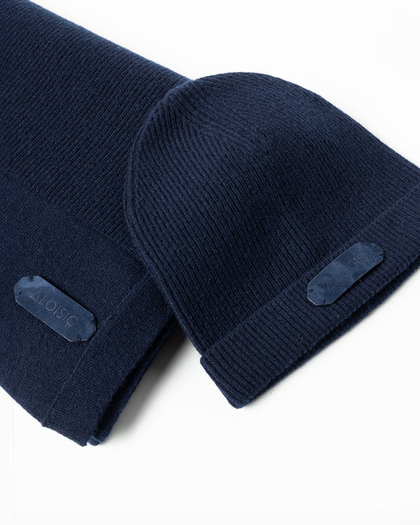 Felicitas Cashmere Ribbed Beanie Hat, Midnight Blue