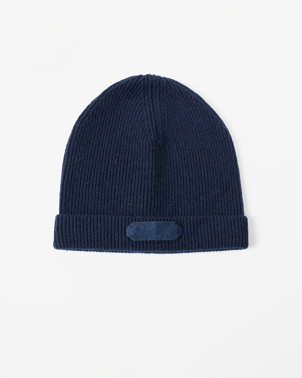 Felicitas Cashmere Ribbed Beanie Hat, Midnight Blue