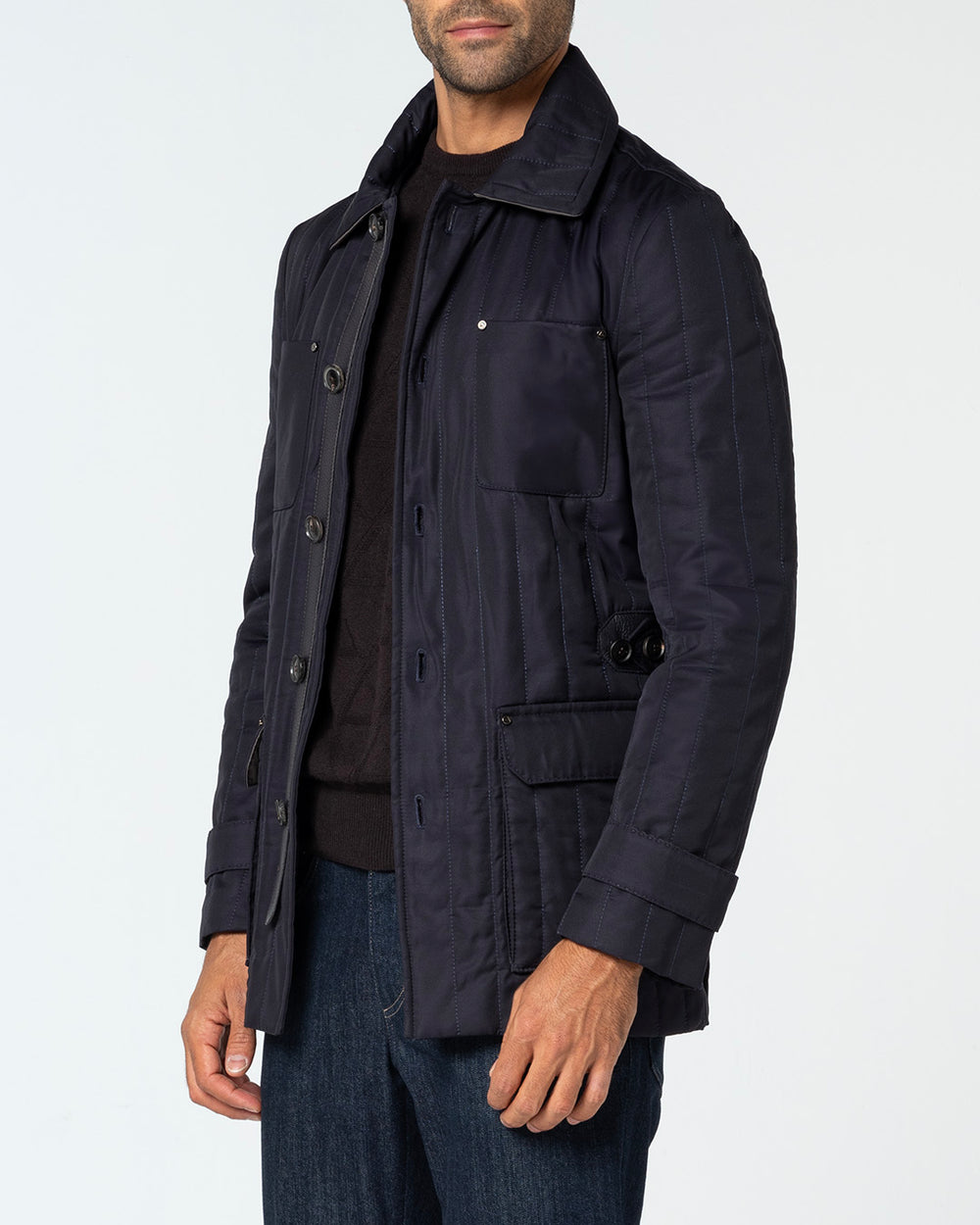 Fortis Silk and Virgin Wool Quilted Jacket, Navy Blue