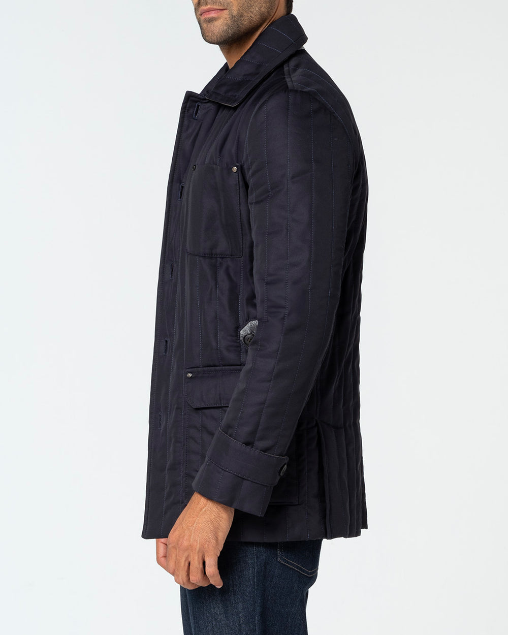 Fortis Silk and Virgin Wool Quilted Jacket, Navy Blue