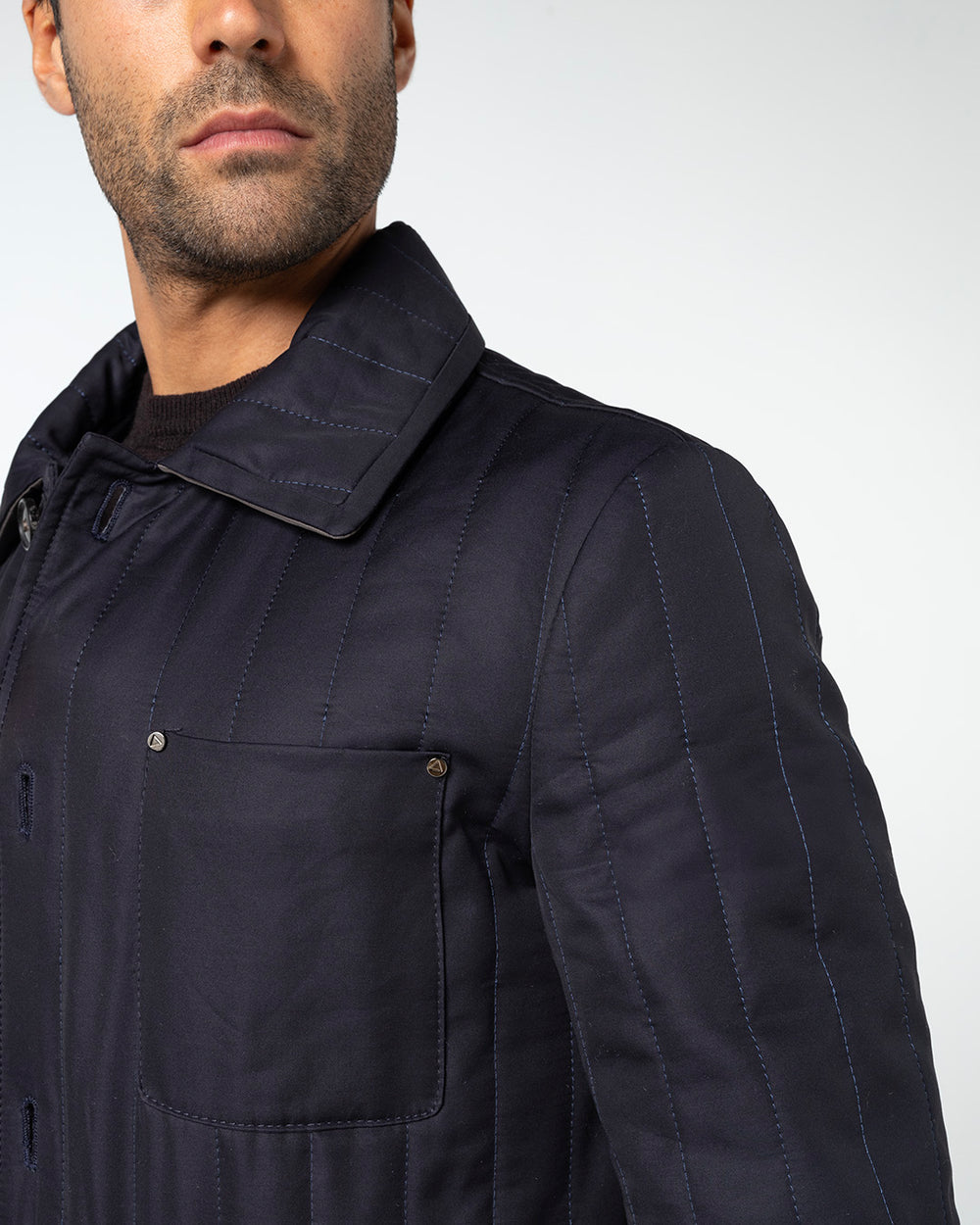 Fortis Silk and Virgin Wool Quilted Jacket, Navy Blue