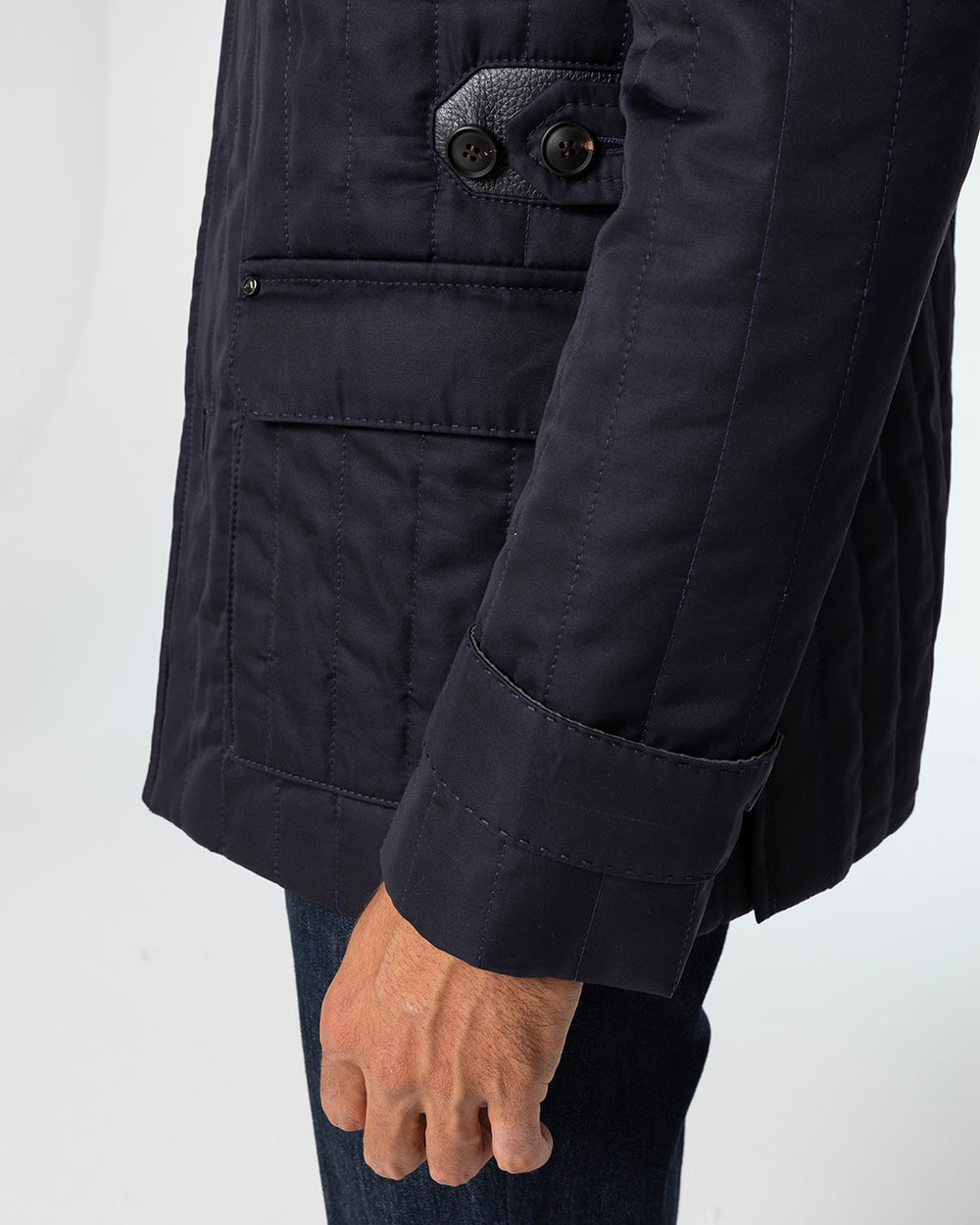 Fortis Silk and Virgin Wool Quilted Jacket, Navy Blue