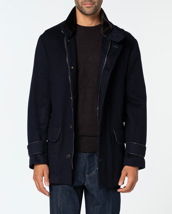 Faustus Cashmere Parka with Mink Lining, Midnight Blue