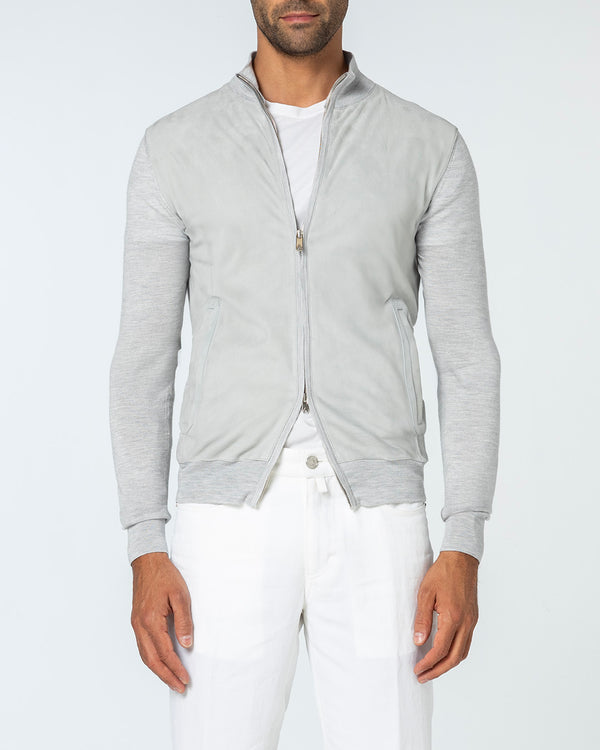 Gaudium Cashmere and Silk Cardigan with Suede Front, Pearl Grey