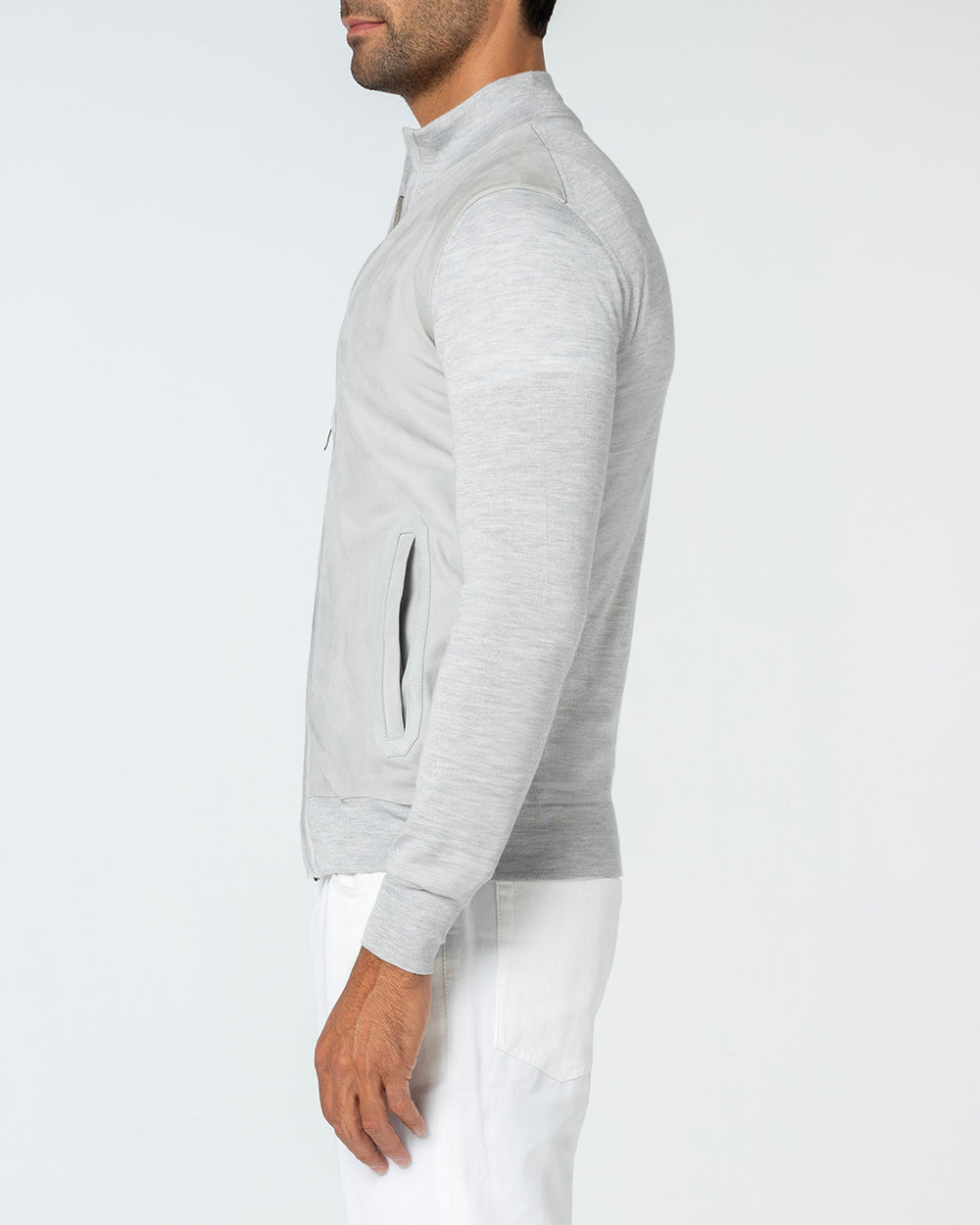 Gaudium Cashmere and Silk Cardigan with Suede Front, Pearl Grey