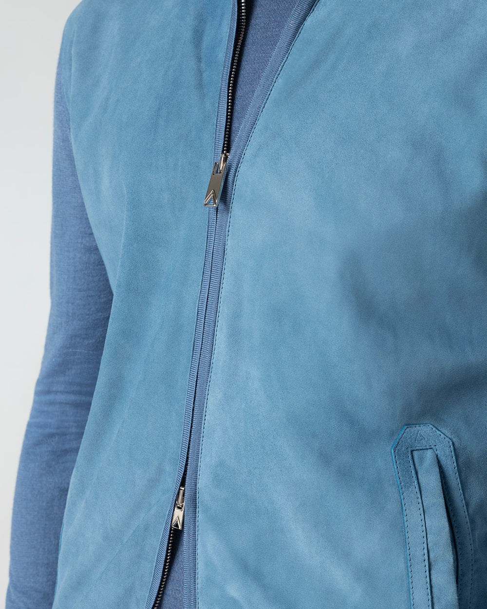 Gaudium Cashmere and Silk Cardigan with Suede Front, Blu Polvere