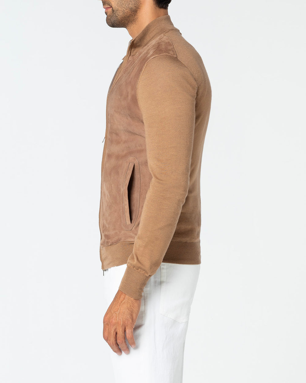 Gaudium Cashmere and Silk Cardigan with Suede Front, Camel