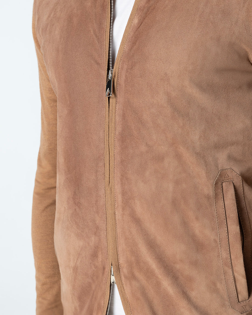 Gaudium Cashmere and Silk Cardigan with Suede Front, Camel