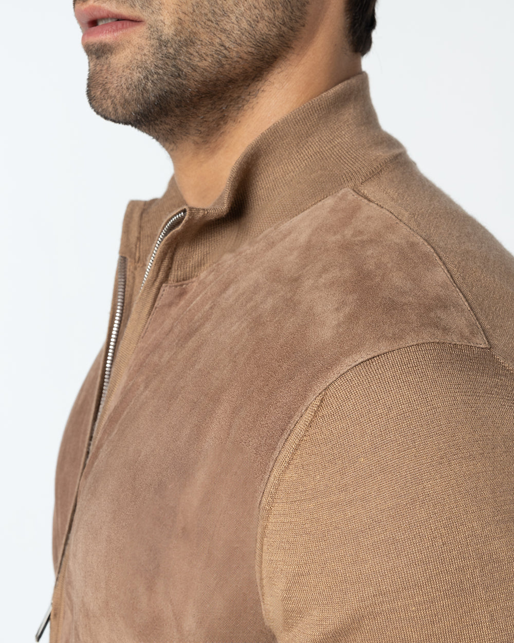 Gaudium Cashmere and Silk Cardigan with Suede Front, Camel