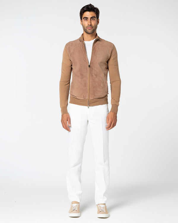 Gaudium Cashmere and Silk Cardigan with Suede Front, Camel