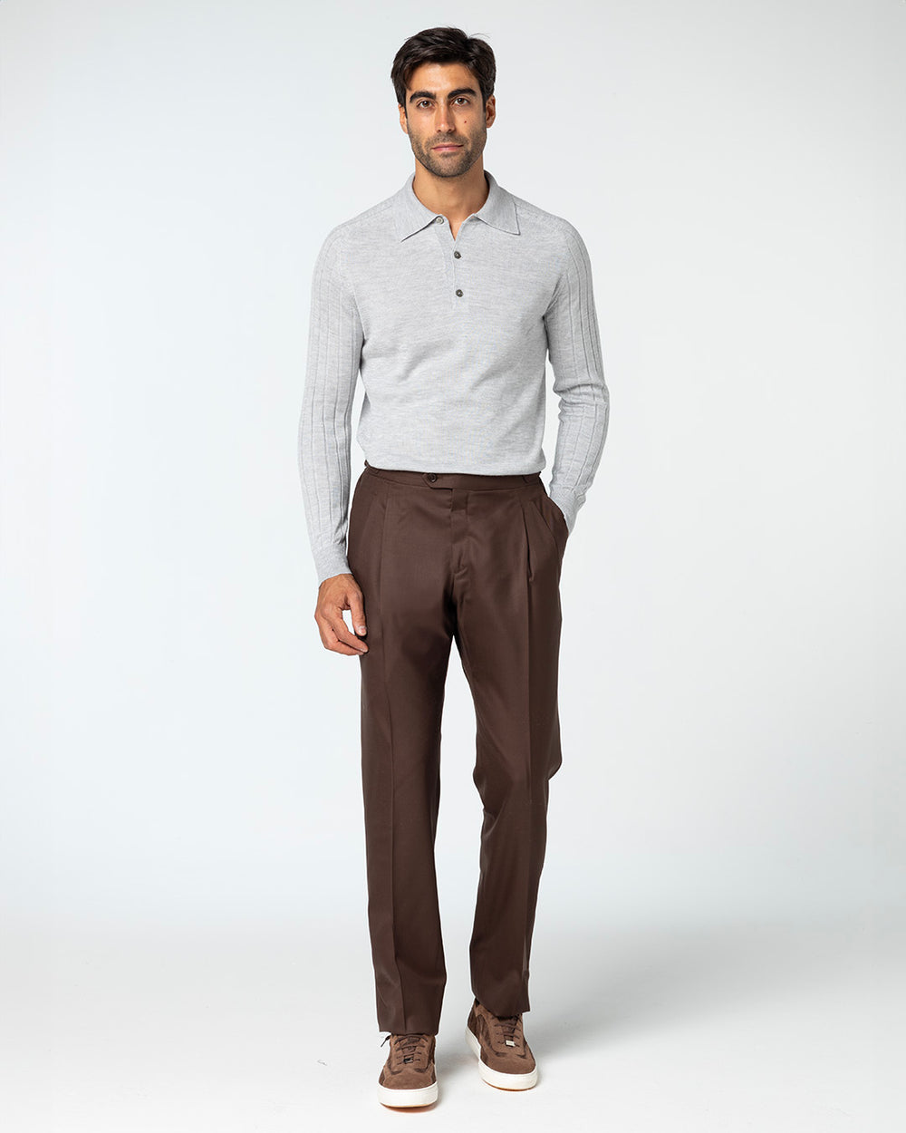 Honorus Cashmere and Silk Ribbed Polo, Ash Grey