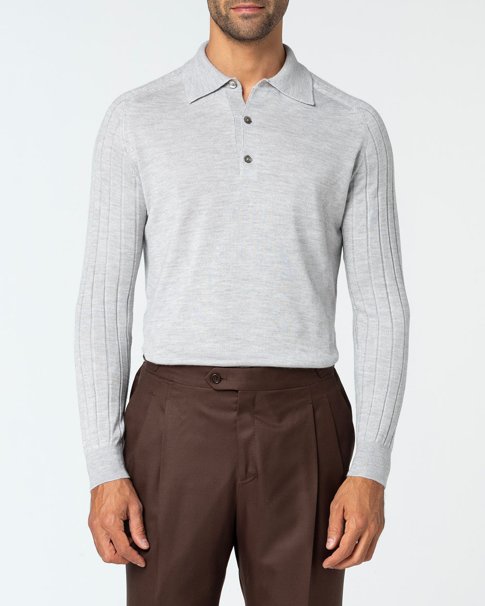 Honorus Cashmere and Silk Ribbed Polo, Ash Grey