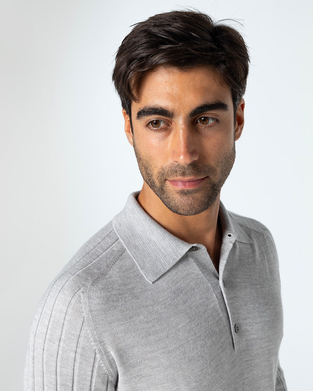 Honorus Cashmere and Silk Ribbed Polo, Ash Grey