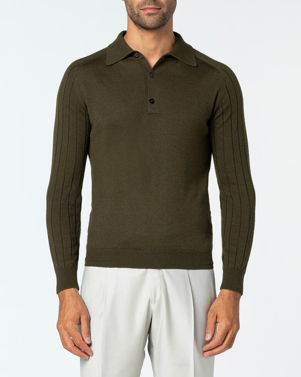 Honorus Cashmere and Silk Ribbed Polo, Verde Militare