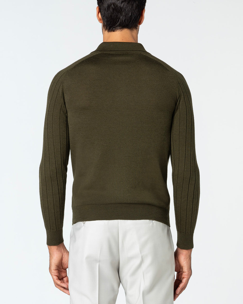 Honorus Cashmere and Silk Ribbed Polo, Verde Militare