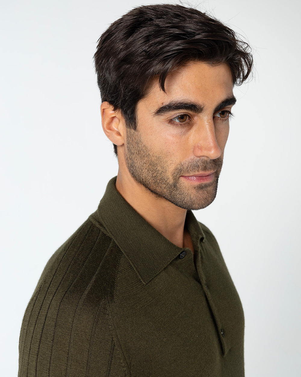 Honorus Cashmere and Silk Ribbed Polo, Verde Militare