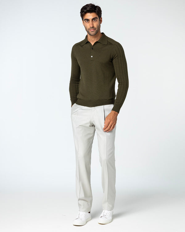 Honorus Cashmere and Silk Ribbed Polo, Verde Militare