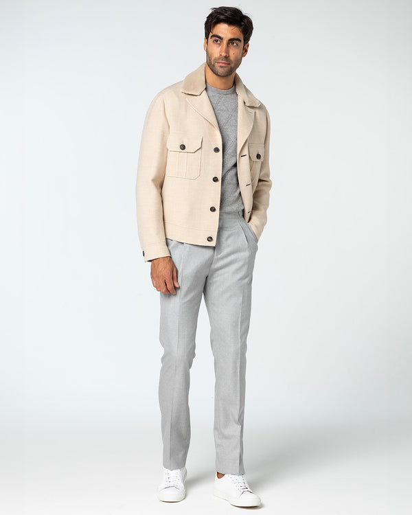 Lumen Wool Jacket with Mink Collar, Ivory/Pearl Grey