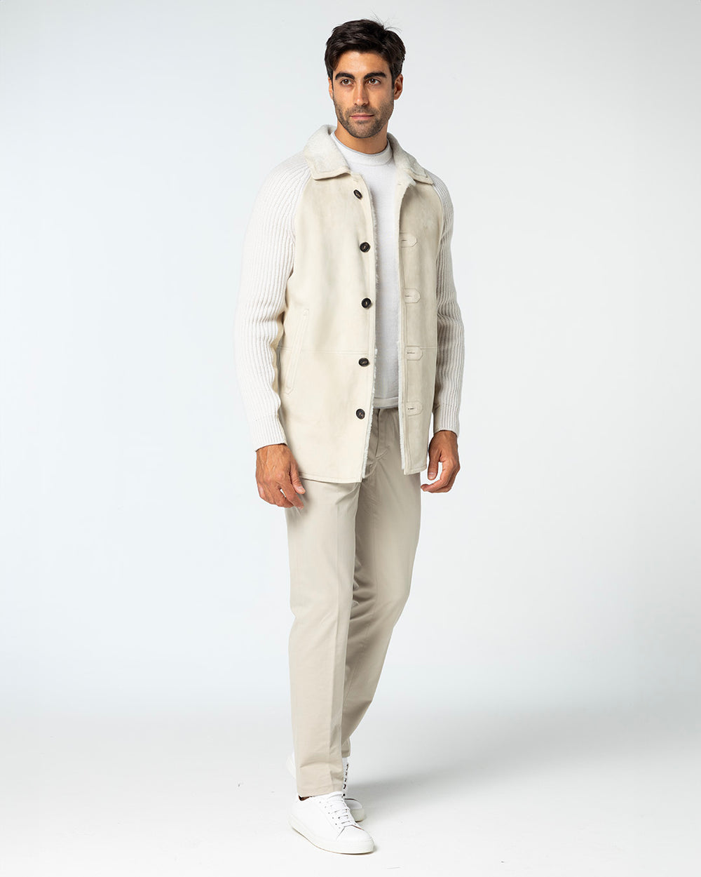 Laetus Shearling Shirt in Lambskin and Cashmere, Sand