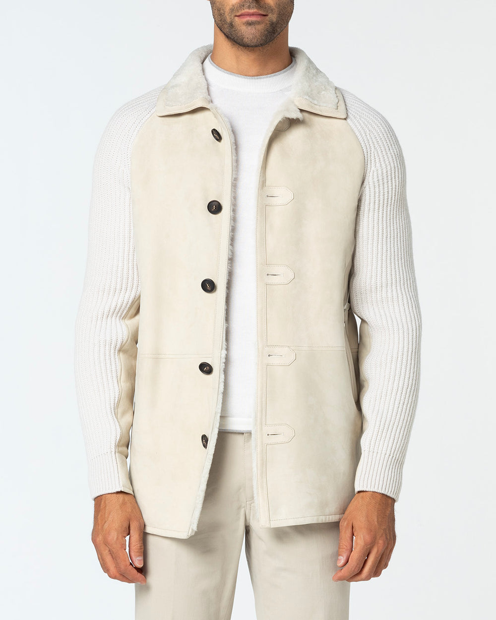 Laetus Shearling Shirt in Lambskin and Cashmere, Sand