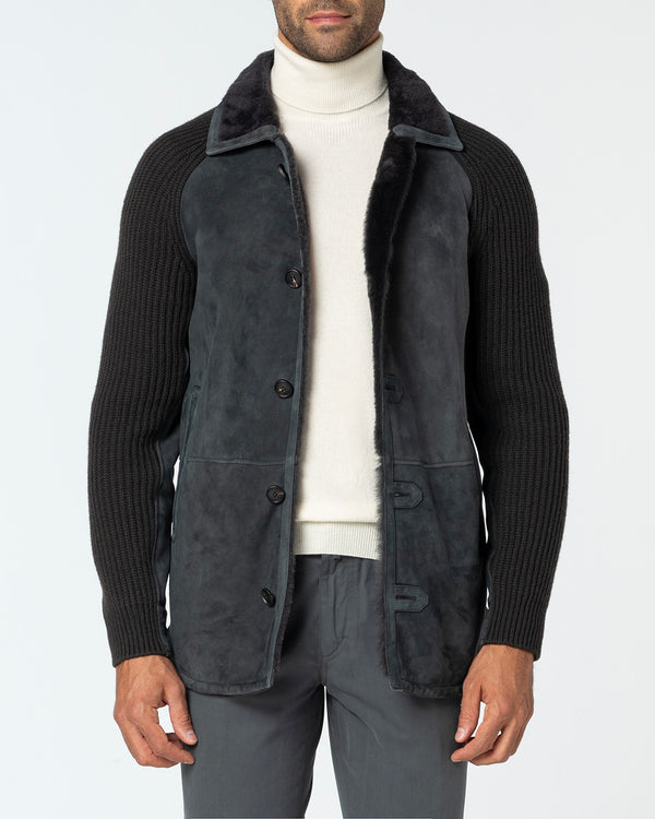 Laetus Shearling Shirt in Lambskin and Cashmere, Ash Grey